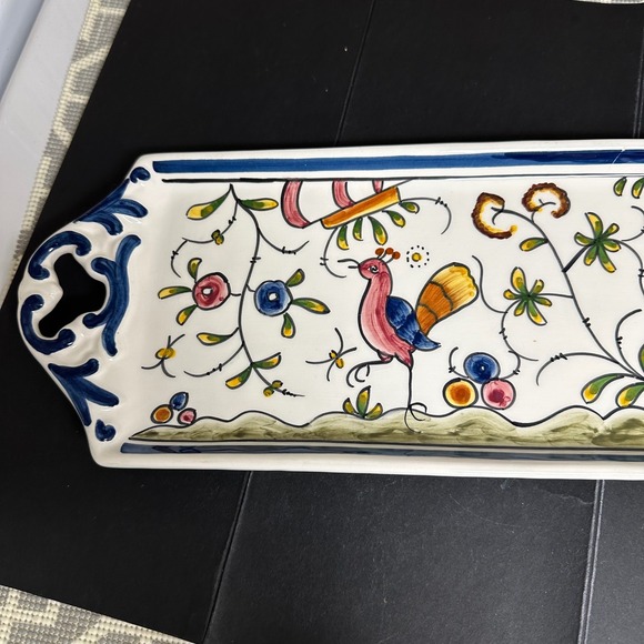 Sur la Table Appetizer Tray w/ Handles Portugal Stylized Foliage Folk Artsy - Picture 3 of 10